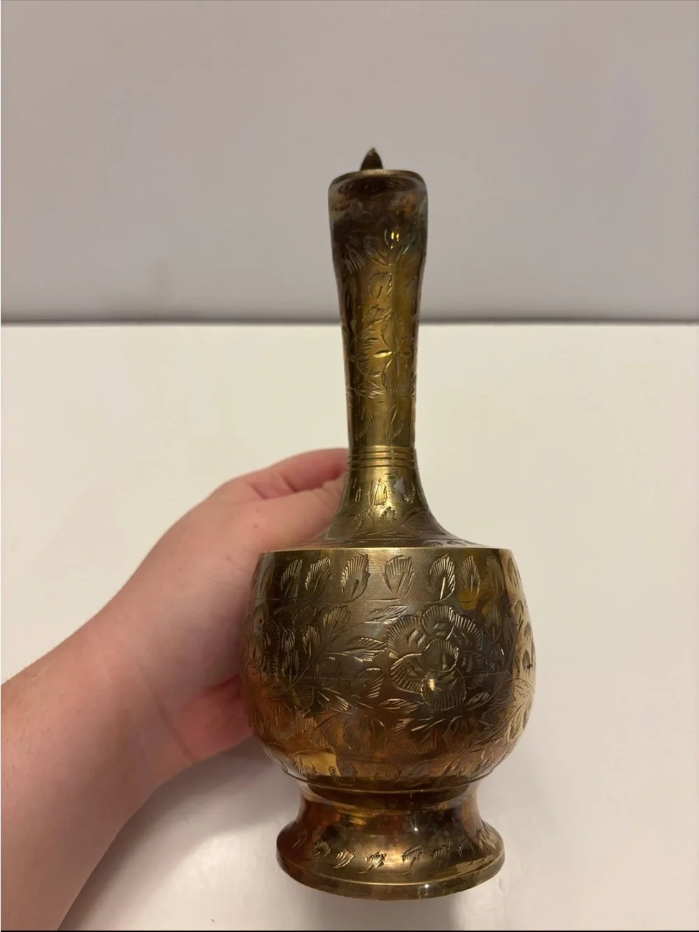vintage etched brass pitcher